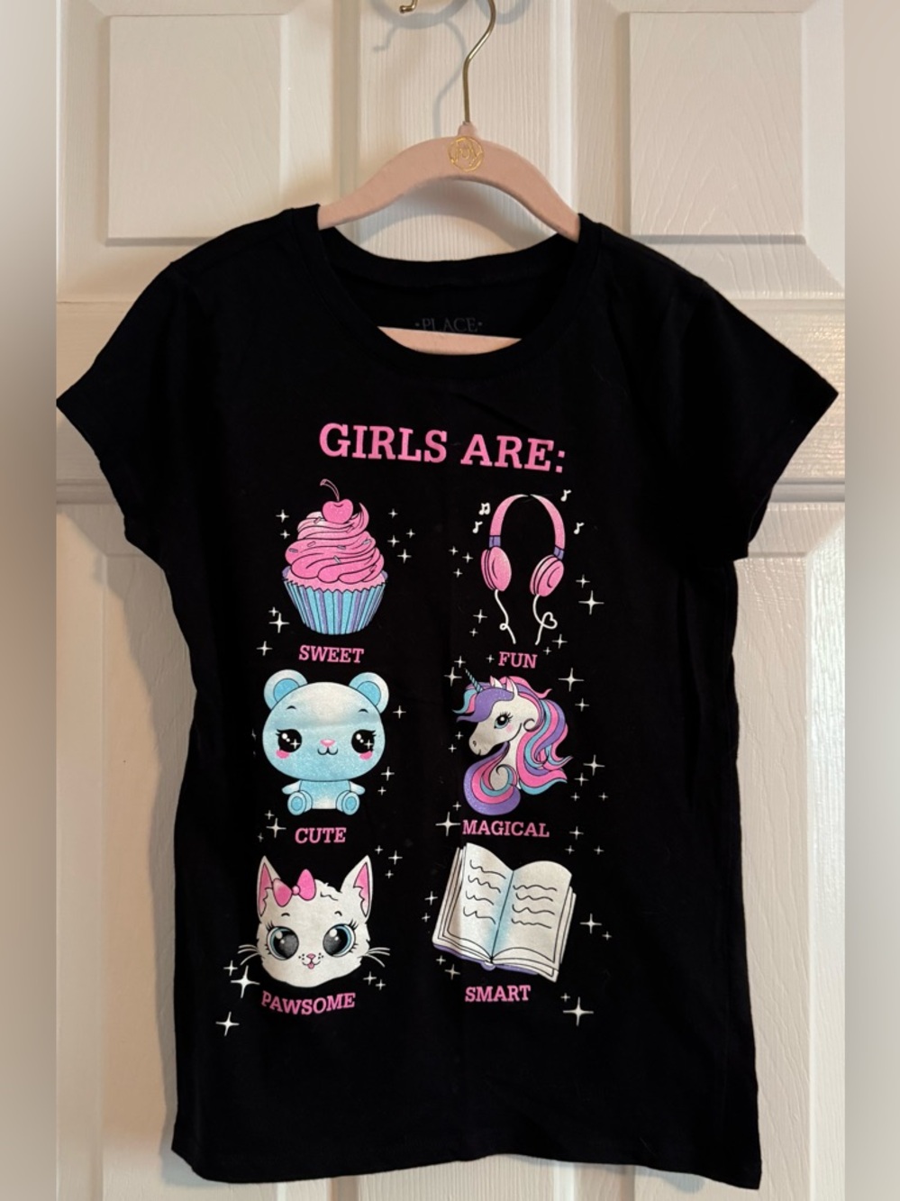 Place Black Tee with multi-color Graphic Print